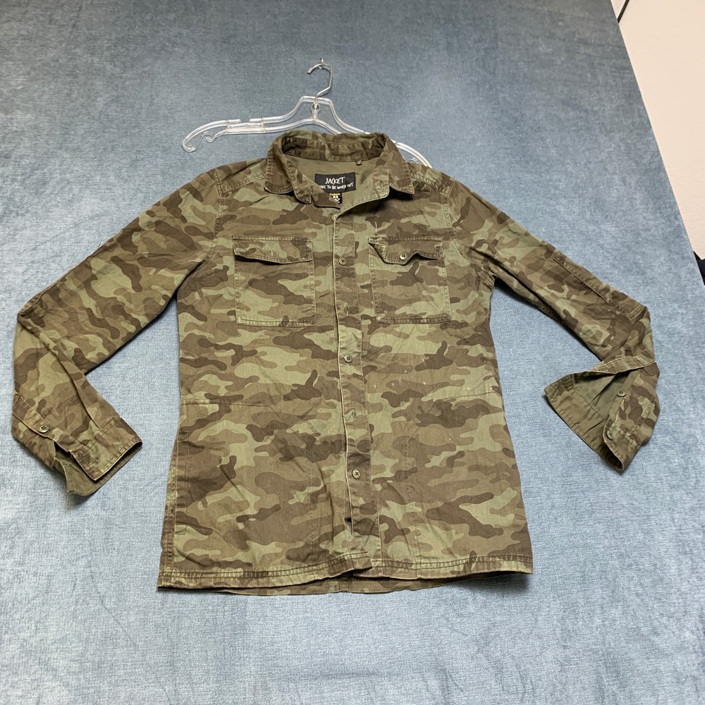 Factorie Jacket Made To Be Worn Out Camouflage Shirt Mens XS Olive Green Camping